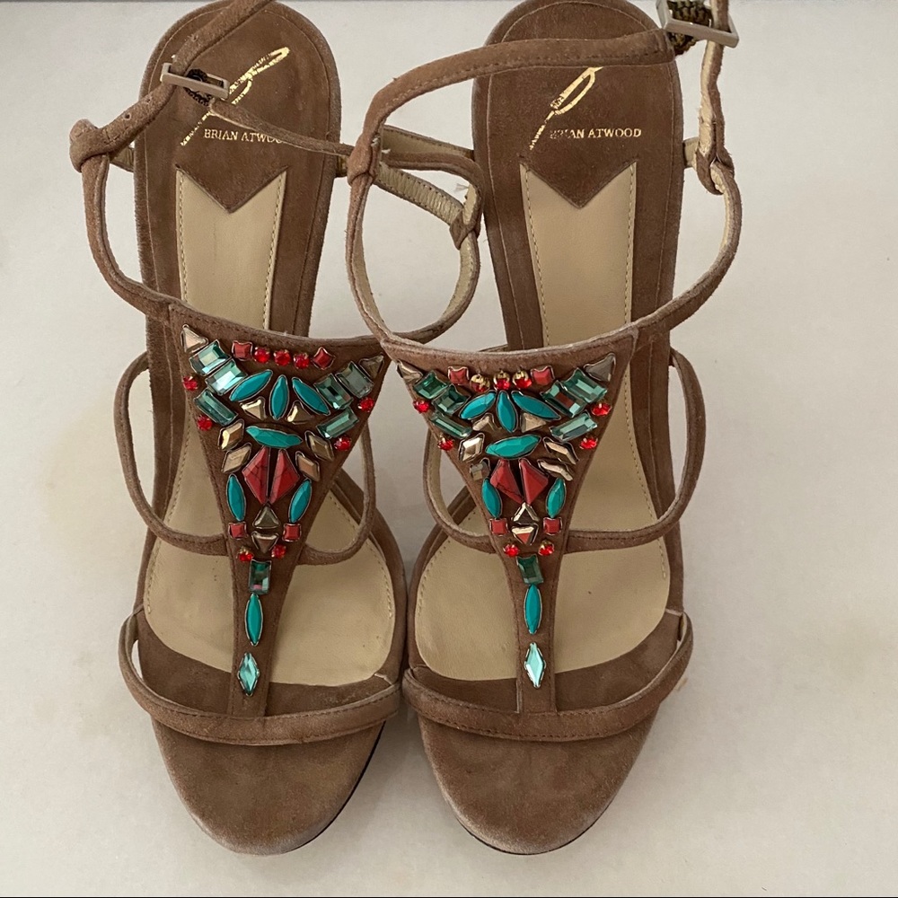 Brian Atwood Red and Tan Sandals with Elegant Cage Design